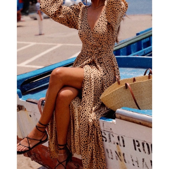 Billabong Nine Lives Animal Print V-Neck Maxi Wrap Dress - Picture 2 of 9